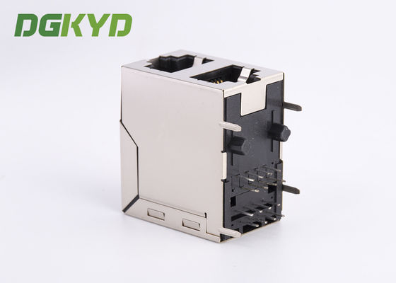 Shielded Magnetics Dual Port Rj45 Connector OFFSET STACK JACK 100 BaseT