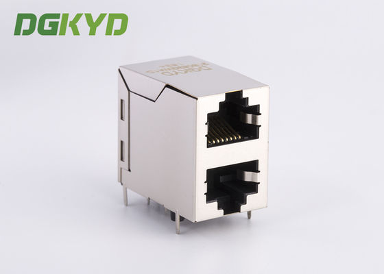 Shielded Magnetics Dual Port Rj45 Connector OFFSET STACK JACK 100 BaseT
