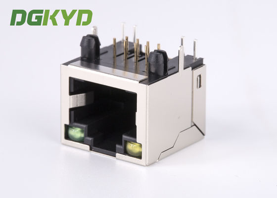 Right Angle single port RJ45 shielded connector without transformer , with Led RJ45 15.75mm