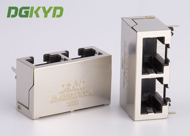 1x2 Ganged Tow Port Shielded Rj45 Modular Jack Without Internal Filter , 10p8c