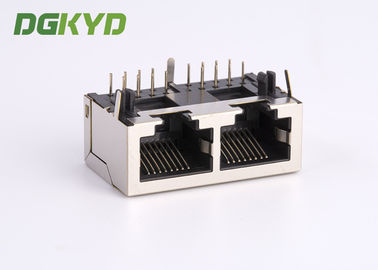 1x2 Ganged Tow Port Shielded Rj45 Modular Jack Without Internal Filter , 10p8c