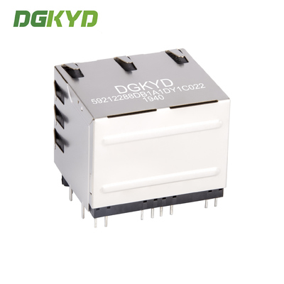 RJ45 Ethernet socket with light and shielded communication interface Metal Shielded 2X2 double deck 4 port RJ45 connectors without transfomer DGKYD59212288DB1A1DY1C022