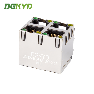 RJ45 Ethernet socket with light and shielded communication interface Metal Shielded 2X2 double deck 4 port RJ45 connectors without transfomer DGKYD59212288DB1A1DY1C022