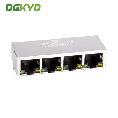 KRJ-415GYZNL quad cell RJ45 network connector with 100Mbps integrated Ethernet filtering shielding strip light