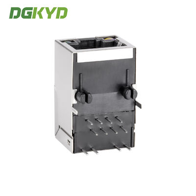 RJ45 modular jack with 100MB filter, LED status indicator, and shielded metal connector for network interfaces