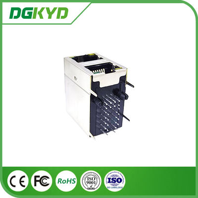 100 Base - T Stacked 2 Port Rj45 Jack Module With Magnetic Right Angle Ethernet Filter Installed