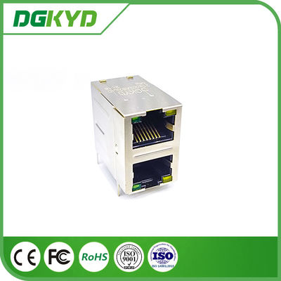 100 Base - T Stacked 2 Port Rj45 Jack Module With Magnetic Right Angle Ethernet Filter Installed