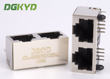 二重左舷イーサネット ソケットRj45モジュラー ジャックの上の経済的な要された盾1x2タブ
