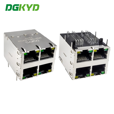 RJ45スタックされたインターフェイス 2X2 イーサネットソケットとライトストライプシールド POE ギガビットコネクタ DGKYD22Q277DB2A4DP068 (POE+)