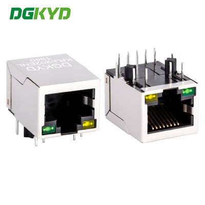 メタルシールド Cat6a イーサネットコネクタ メス RJ45 トランス付き、G/Y LED KRJ-202ENL