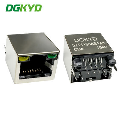 RJ45 単端口ソケット 8P8C ライトストライプシールド付き 平ピン 金色 6U DGKYD52T1188AB1A1DB4