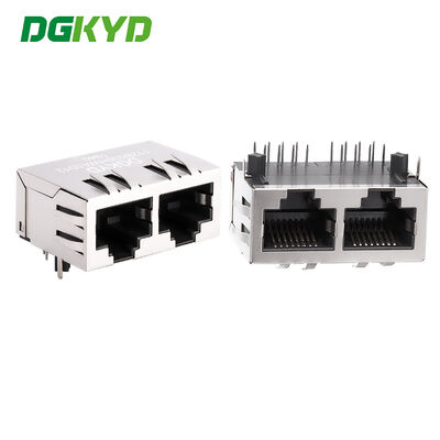 RJ45 デュアルポートコネクタ フィルタ内蔵なし ライトストライプなし シールドピン前方4.57mm DGKYD112B035HWA1D13