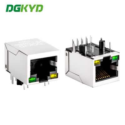 シングルポート ギガビット イーサネット 10ピン PCB シールド RJ45 モジュラー ジャック グリーン/イエロー LED