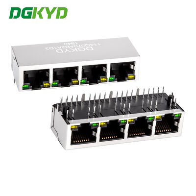 メタルシールド 4ポート RJ45 モジュラー ジャック 1000 ベース-Tx LED と PCB マウント
