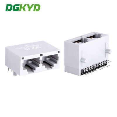 通信用 1X2ポートRJ45 PCBコネクタ 金メッキ6u 右アングルPCBマウント